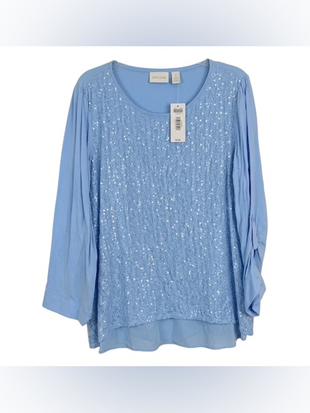 Chico‘s Sequin Dreams Long sleeve Top Blouse Tunica L (12) / chicos 2 NWT